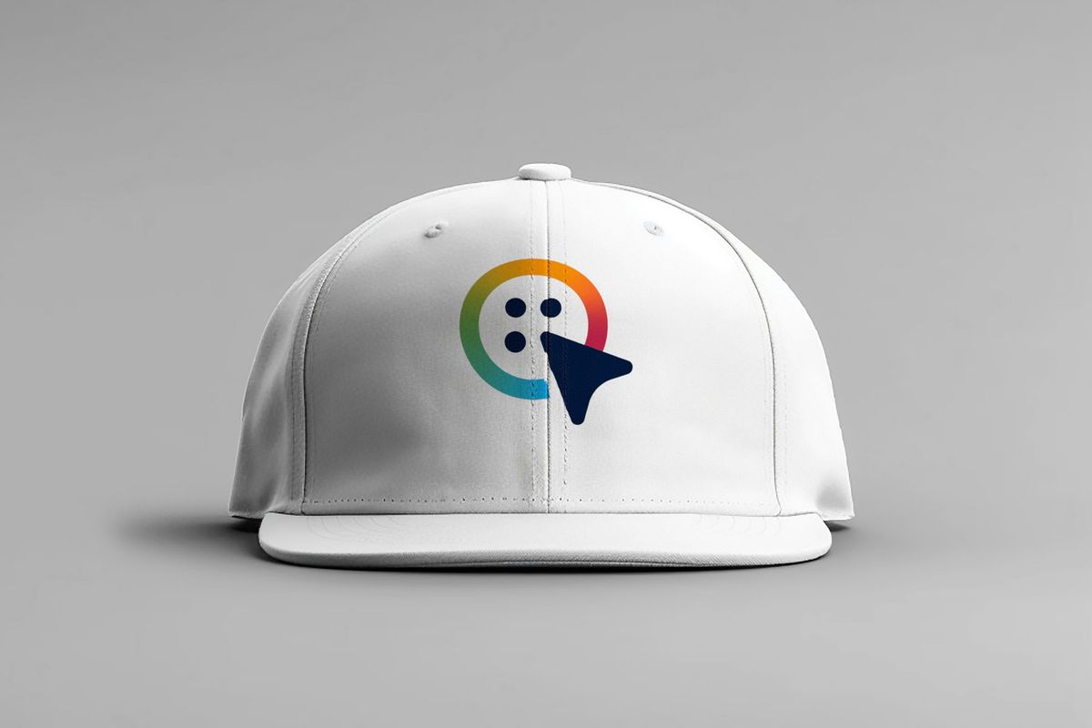 A white cap with the full-color TechTailors button mark on the front.